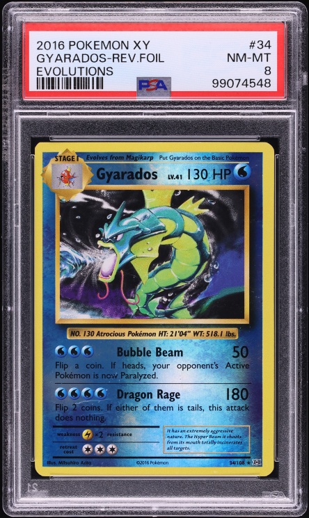 2016 Pokemon XY Evolutions Reverse Holo Gyarados #34 PSA 8 NM-MT