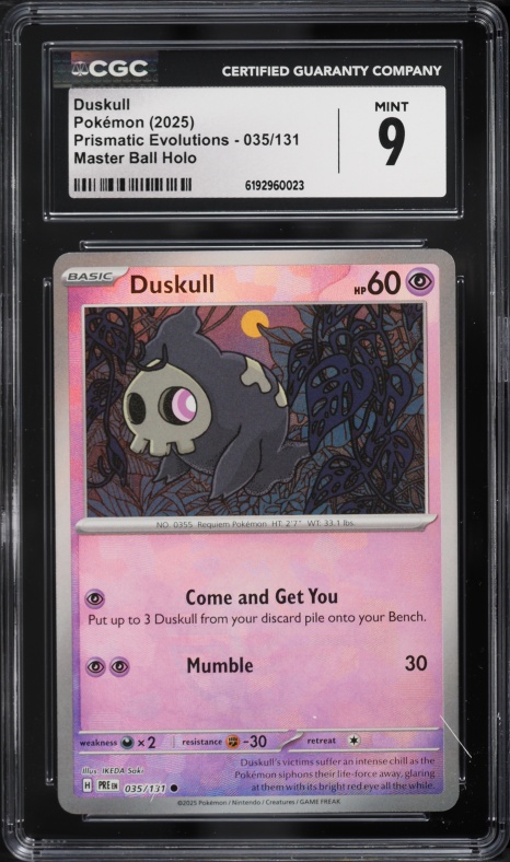 2025 Pokemon Scarlet & Violet Prismatic Evolutions Master Ball Holo Duskull #35 CGC 9 MINT