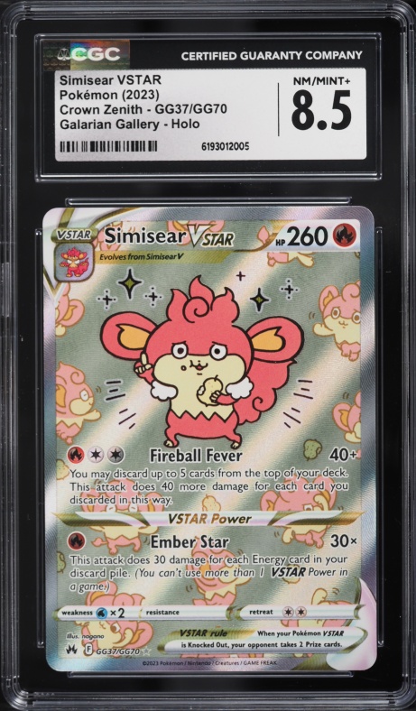 2023 Pokemon Sword & Shield Crown Zenith Full Art Simisear VSTAR #GG37 CGC 8.5 NM-MT+