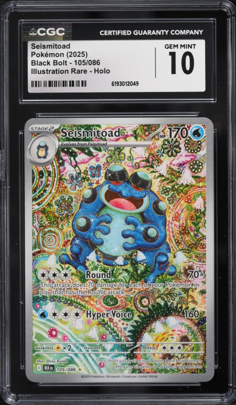 2025 Pokemon Scarlet & Violet Black Bolt IR Seismitoad #105 CGC 10 GEM MINT