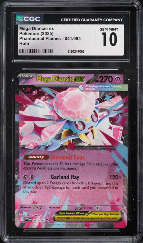 2025 Pokemon Mega Evolution Phantasmal Flames Holo Mega Diancie Ex #41 CGC 10 GEM MINT