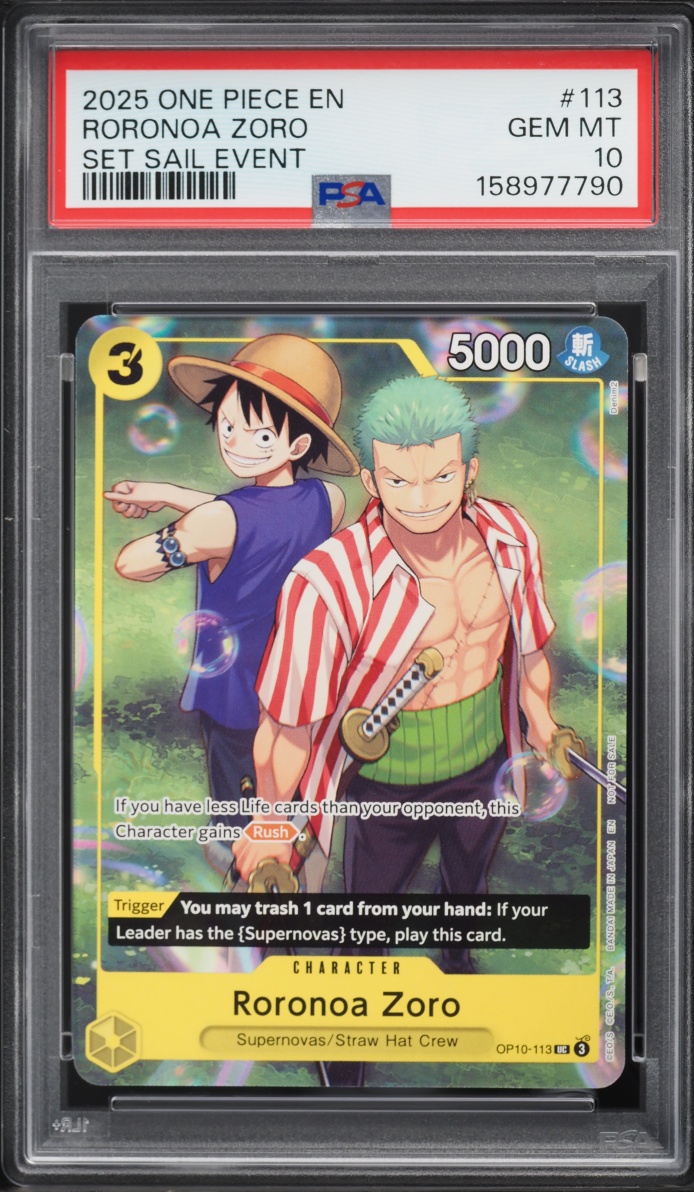 2025 One Piece Promo Set Sail Event Roronoa Zoro #OP10-113 PSA 10 GEM MINT
