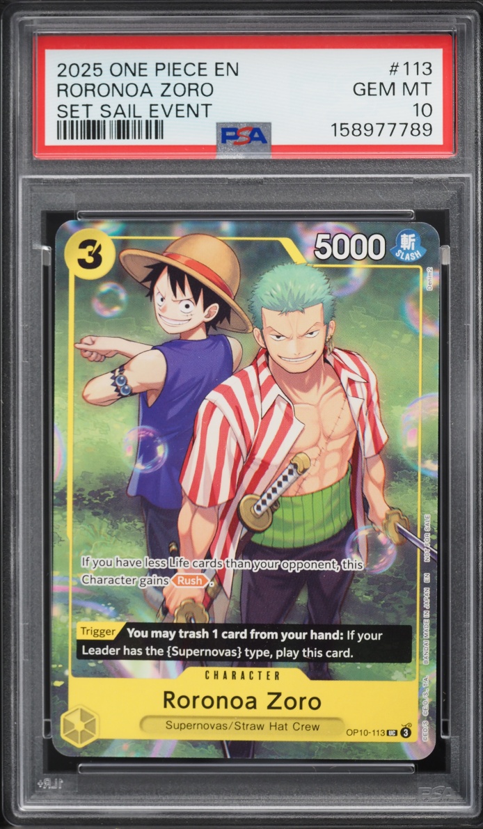 2025 One Piece Promo Set Sail Event Roronoa Zoro #OP10-113 PSA 10 GEM MINT