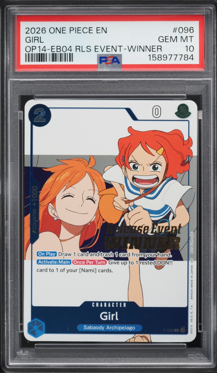 2026 One Piece Promo The Azure Sea's Seven Release Event Winner Alt Art Girl #P-096 PSA 10 GEM