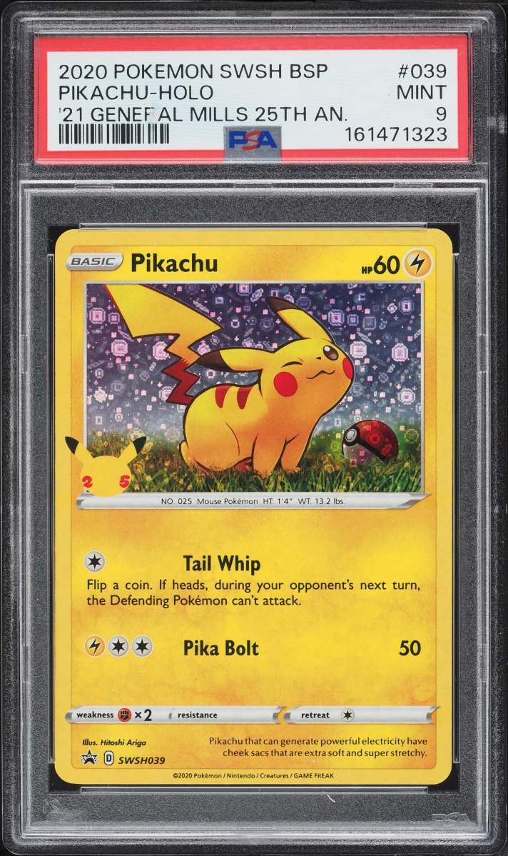 2020 Pokemon Sword & Shield Promo General Mills 25th Anniversary Holo Pikachu #SWSH039 PSA 9