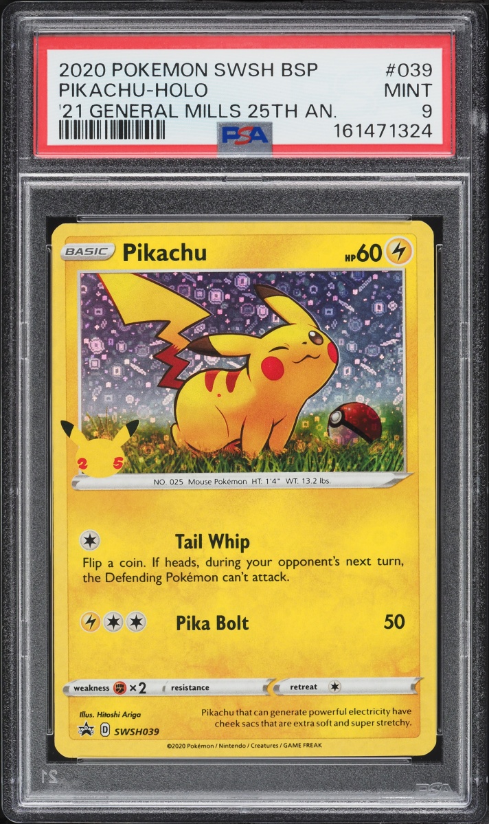 2020 Pokemon Sword & Shield Promo General Mills 25th Anniversary Holo Pikachu #SWSH039 PSA 9