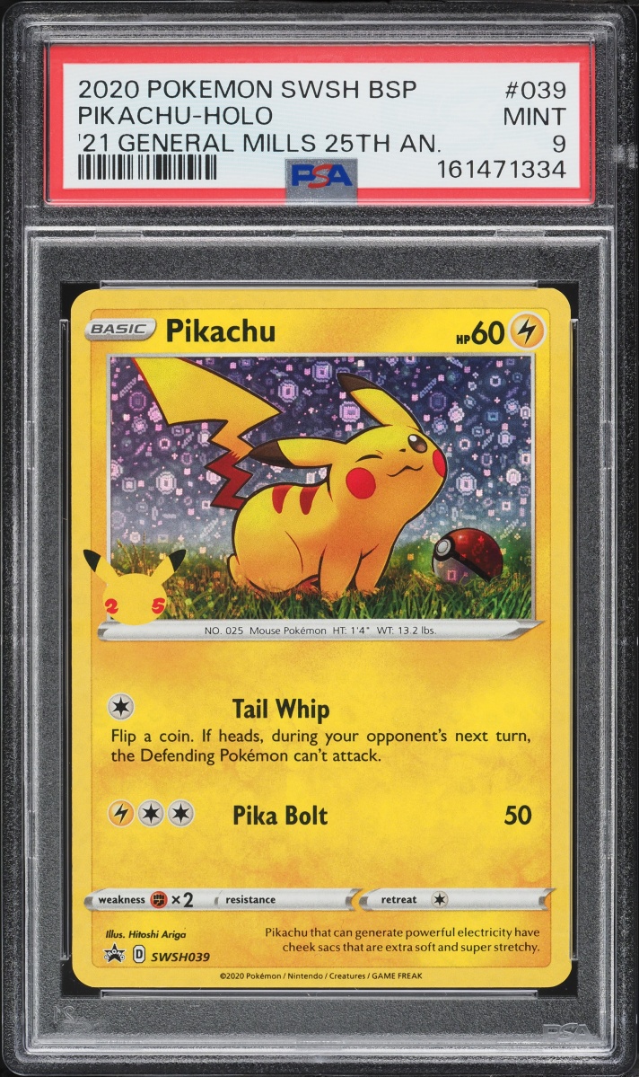 2020 Pokemon Sword & Shield Promo General Mills 25th Anniversary Holo Pikachu #SWSH039 PSA 9
