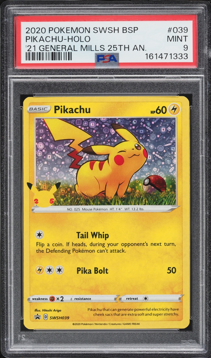 2020 Pokemon Sword & Shield Promo General Mills 25th Anniversary Holo Pikachu #SWSH039 PSA 9