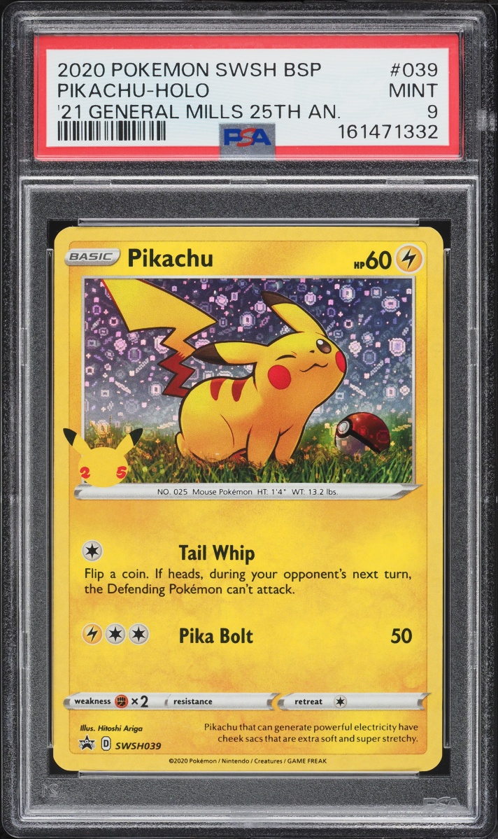 2020 Pokemon Sword & Shield Promo General Mills 25th Anniversary Holo Pikachu #SWSH039 PSA 9