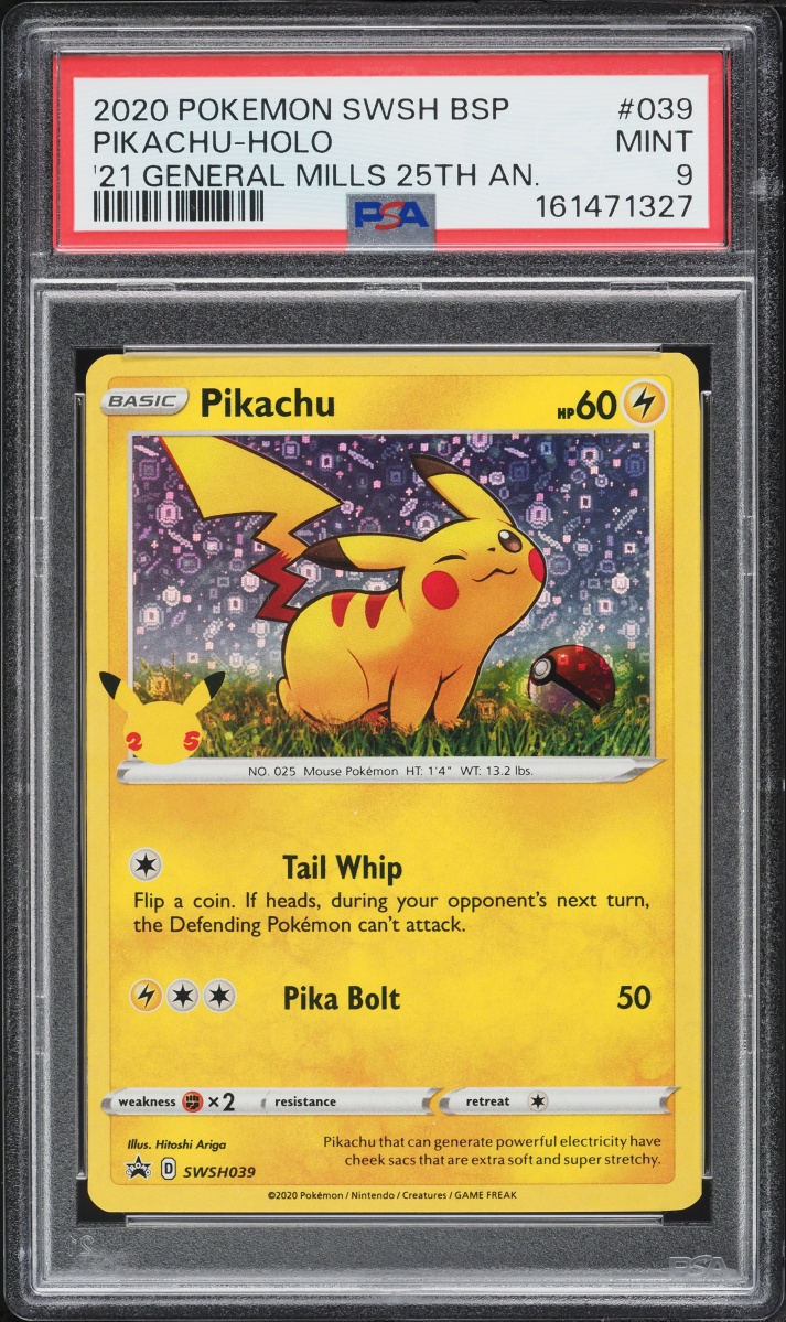 2020 Pokemon Sword & Shield Promo General Mills 25th Anniversary Holo Pikachu #SWSH039 PSA 9