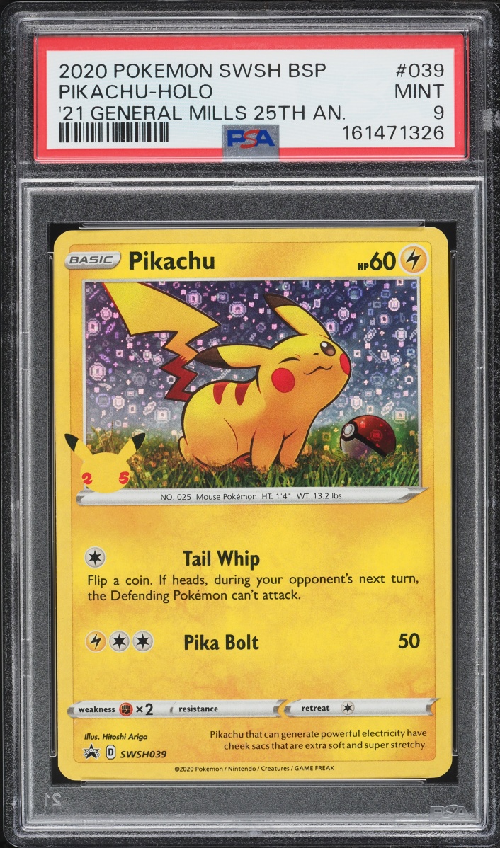 2020 Pokemon Sword & Shield Promo General Mills 25th Anniversary Holo Pikachu #SWSH039 PSA 9