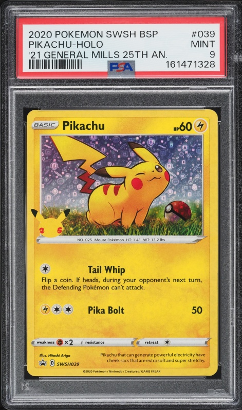 2020 Pokemon Sword & Shield Promo General Mills 25th Anniversary Holo Pikachu #SWSH039 PSA 9