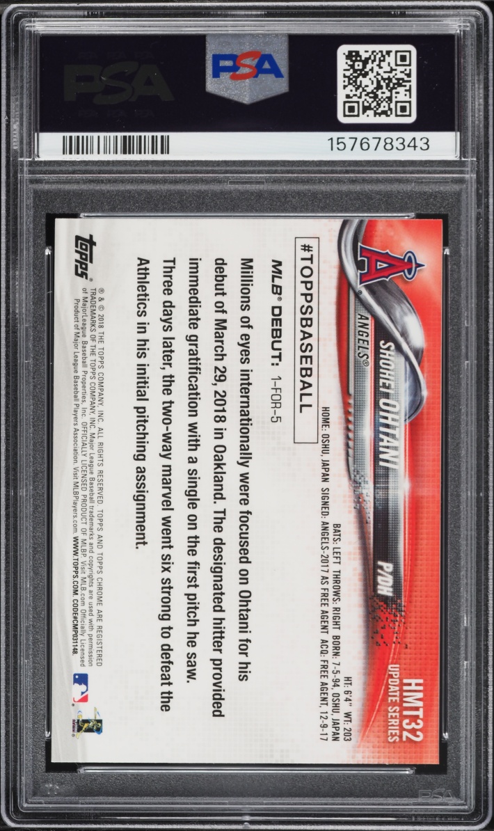 2018 Topps Chrome Update Shohei Ohtani ROOKIE #HMT32 PSA 9 MINT