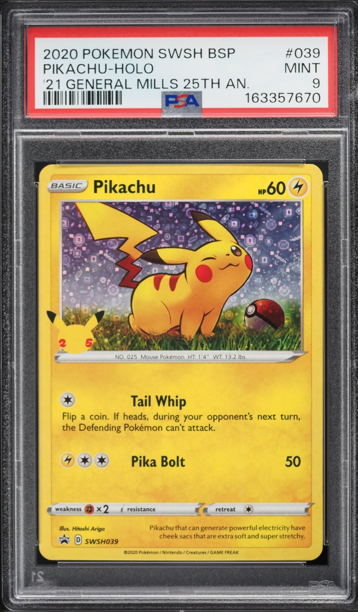 2020 Pokemon SWSH Promo General Mills 25th Anniversary Holo Pikachu #SWSH039 PSA 9 MINT