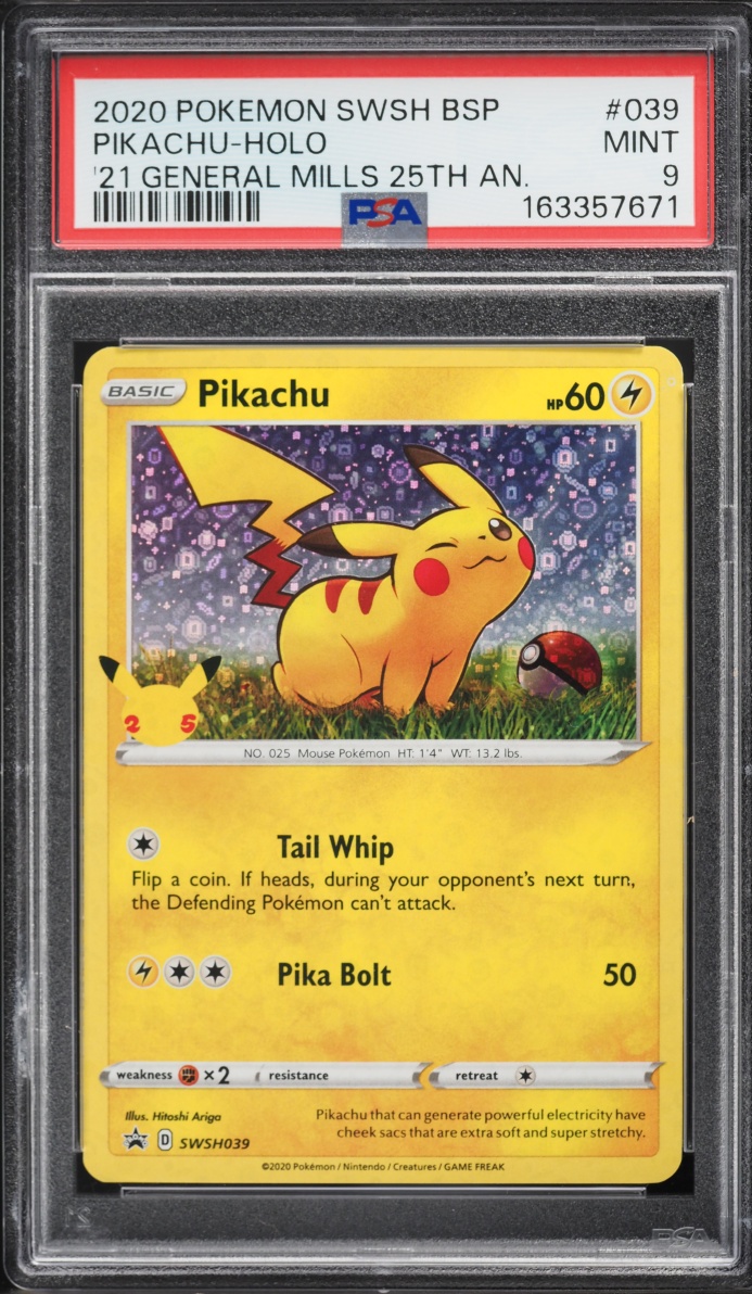 2020 Pokemon SWSH Promo General Mills 25th Anniversary Holo Pikachu #SWSH039 PSA 9 MINT