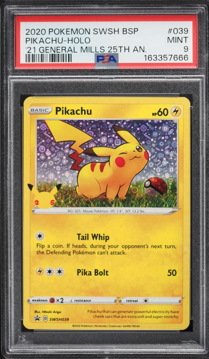 2020 Pokemon SWSH Promo General Mills 25th Anniversary Holo Pikachu #SWSH039 PSA 9 MINT