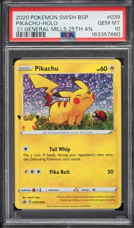 2020 Pokemon SWSH Promo General Mills 25th Anniversary Holo Pikachu #SWSH039 PSA 10 GEM MINT