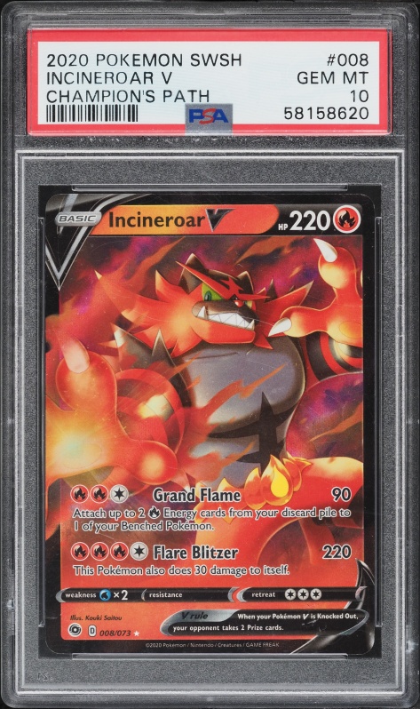 2020 Pokemon Sword & Shield Champion's Path Incineroar V #8 PSA 10 GEM MINT
