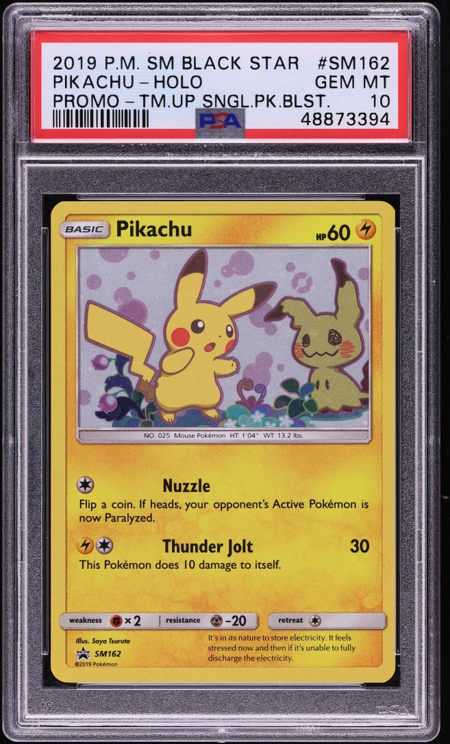 2019 Pokemon Sun & Moon Black Star Promo Team Up Holo Pikachu #SM162 PSA 10 GEM MINT