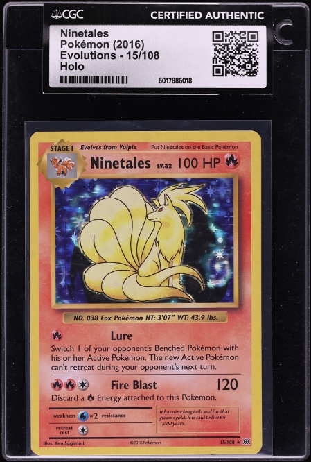 2016 Pokemon XY Evolutions Holo Ninetales #15 CGC AUTH