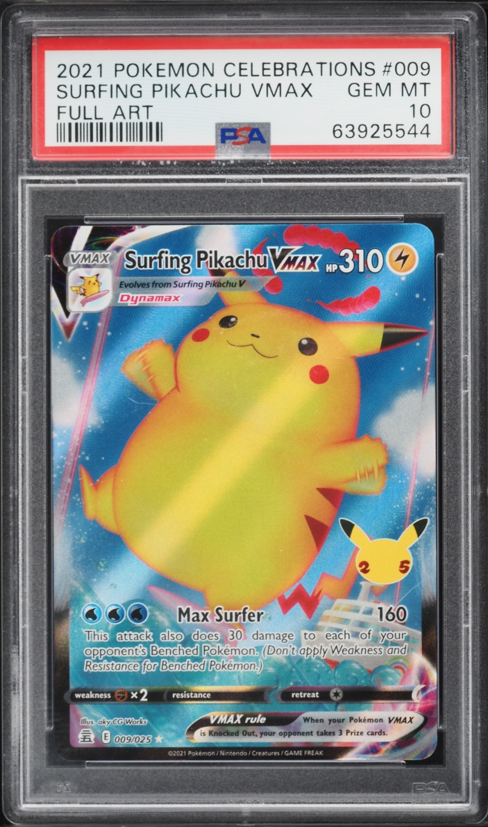 2021 Pokemon SWSH Celebrations Full Art Surfing Pikachu VMAX #9 PSA 10 GEM MINT