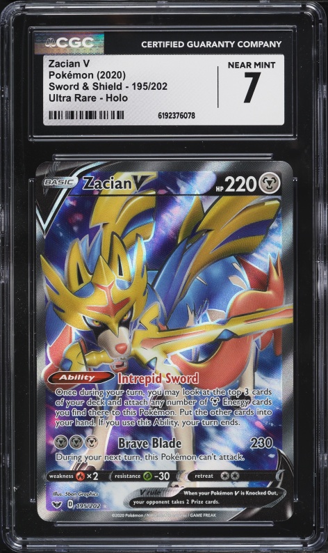 2020 Pokemon Sword & Shield Full Art Zacian V #195 CGC 7 NRMT