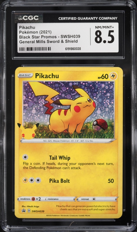 2021 Pokemon Sword & Shield Promo General Mills 25th Anniversary Holo Pikachu #SWSH039 CGC 8.5