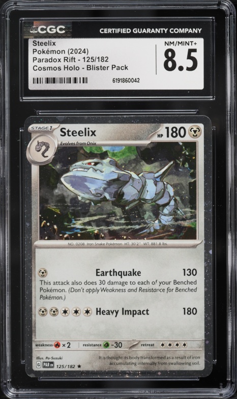 2024 Pokemon Scarlet & Violet Paradox Rift Blister Pack Cosmos Holo Steelix #125 CGC 8.5 NM-MT+