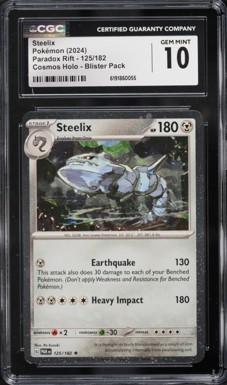 2024 Pokemon Scarlet & Violet Paradox Rift Blister Pack Cosmos Holo Steelix #125 CGC 10 GEM