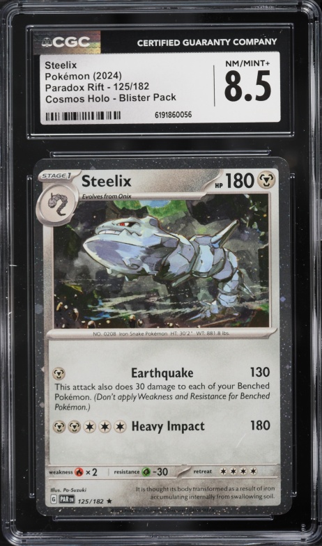 2024 Pokemon Scarlet & Violet Paradox Rift Blister Pack Cosmos Holo Steelix #125 CGC 8.5 NM-MT+