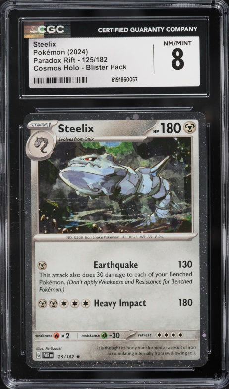 2024 Pokemon Scarlet & Violet Paradox Rift Blister Pack Cosmos Holo Steelix #125 CGC 8 NM-MT