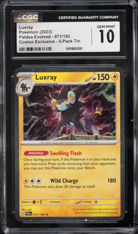 2023 Pokemon Scarlet & Violet Paldea Evolved Costco Exclusive 5-Pack Tin Luxray #71 CGC 10 GEM