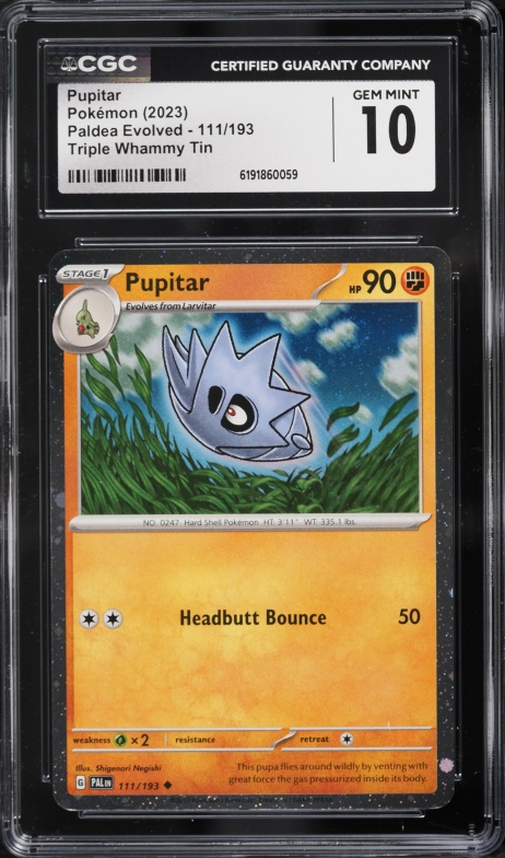2023 Pokemon Scarlet & Violet Paldea Evolved Triple Whammy Tin Pupitar #111 CGC 10 GEM MINT