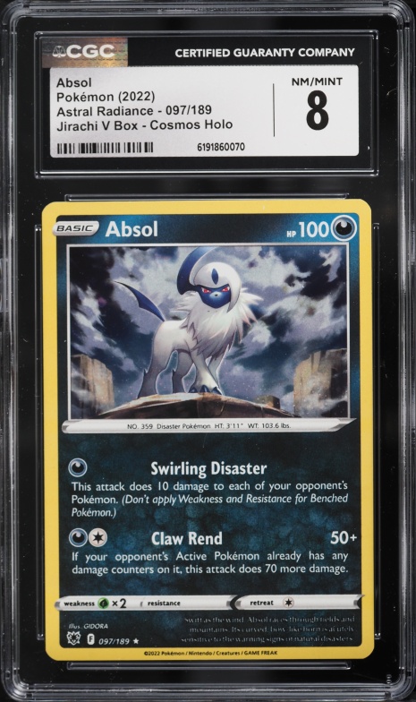 2022 Pokemon Astral Radiance Jirachi V Box Cosmos Holo Absol #097 CGC 8 NM-MT