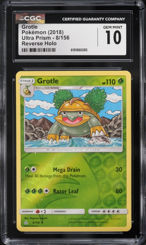 2018 Pokemon Sun & Moon Ultra Prism Reverse Holo Grotle #8 CGC 10 GEM MINT