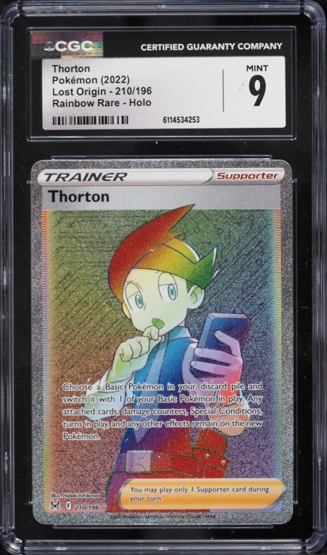 2022 Pokemon Sword & Shield Lost Origin Rainbow Rare Thorton #210 CGC 9 MINT