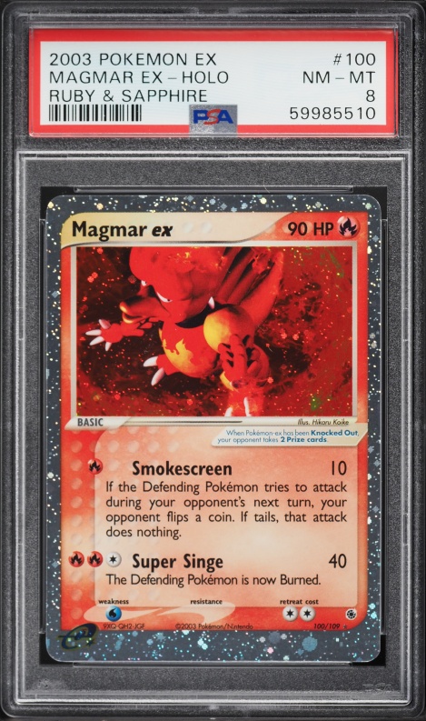 2003 Pokemon EX Ruby & Sapphire Holo Magmar EX #100 PSA 8 NM-MT