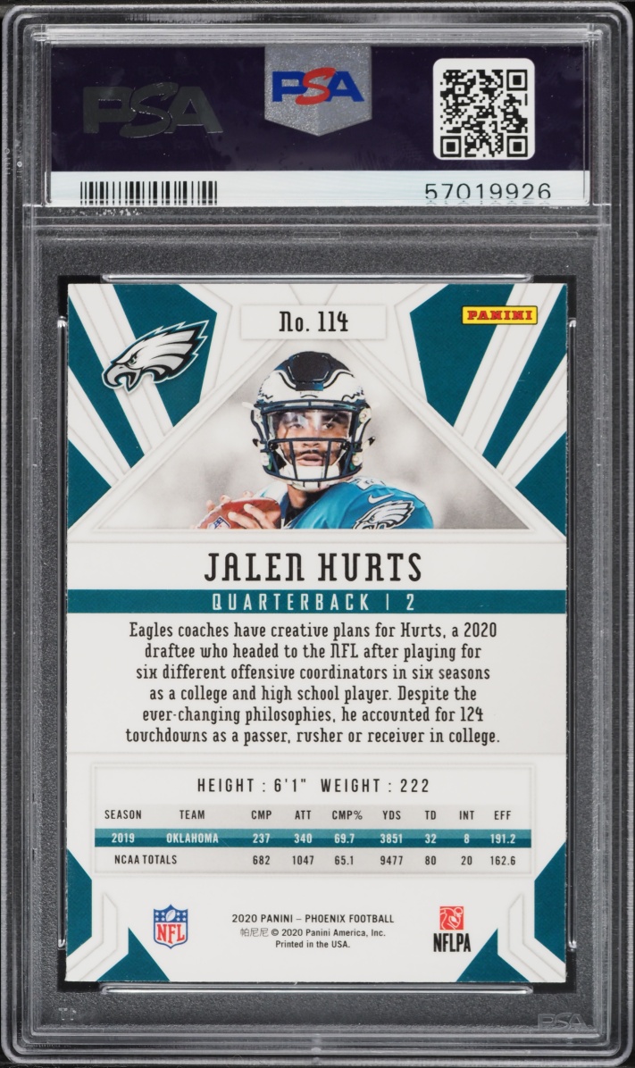 2020 Panini Phoenix Fire Burst Jalen Hurts ROOKIE #114 PSA 10 GEM MINT