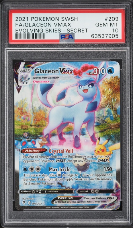2021 Pokemon Sword & Shield Evolving Skies SEC Glaceon VMAX #209 PSA 10 GEM MINT