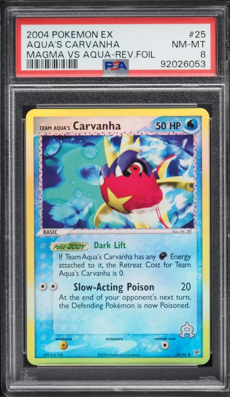 2004 Pokemon EX Team Magma Vs Aqua Reverse Holo Team Aqua's Carvanha #25 PSA 8 NM-MT