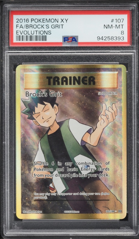 2016 Pokemon XY Evolutions Full Art Brock's Grit #107 PSA 8 NM-MT