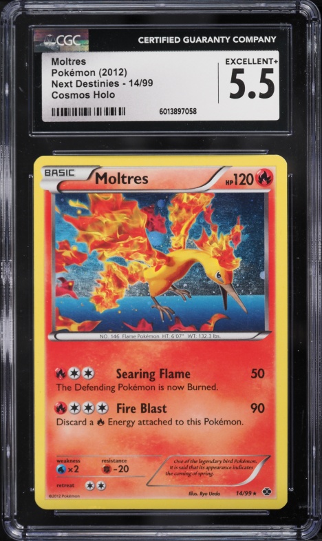 2012 Pokemon Black & White Next Destinies Cosmos Holo Moltres #14 CGC 5.5 EX+