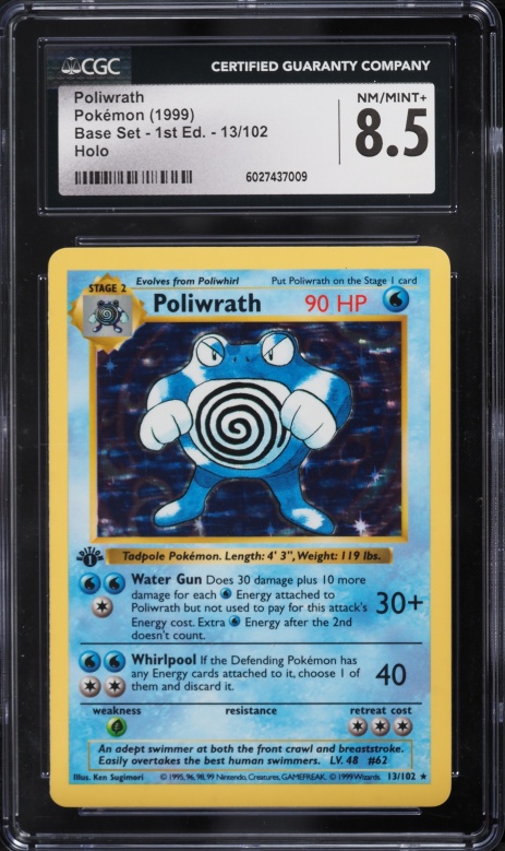 1999 Pokemon Base Set Shadowless 1st Edition Holo Poliwrath #13 CGC 8.5 NM-MT+