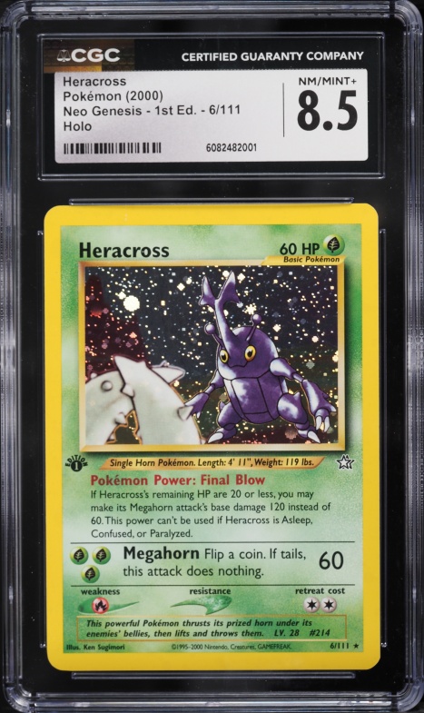 2000 Pokemon Neo Genesis 1st Edition Holo Heracross #6 CGC 8.5 NM-MT+