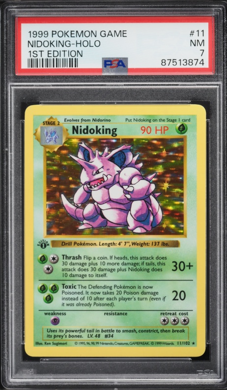 1999 Pokemon Base Set Shadowless 1st Edition Holo Nidoking #11 PSA 7 NRMT