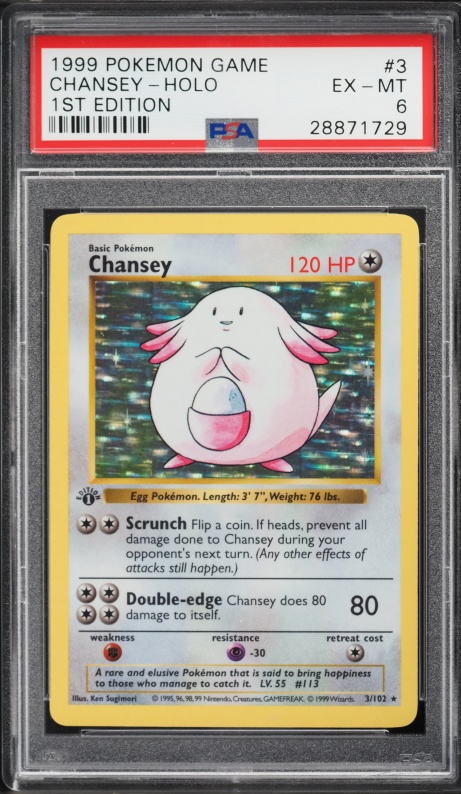 1999 Pokemon Base Set Shadowless 1st Edition Holo Chansey #3 PSA 6 EXMT