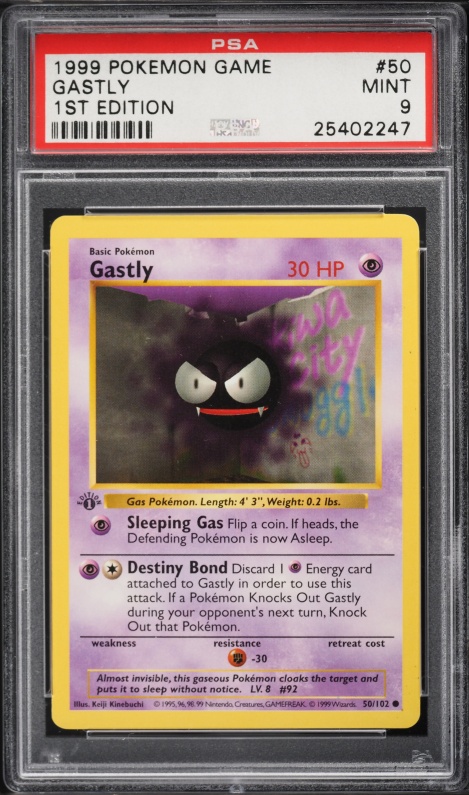 1999 Pokemon Base Set Shadowless 1st Edition Gastly #50 PSA 9 MINT