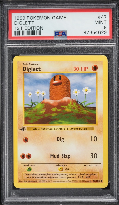 1999 Pokemon Base Set Shadowless 1st Edition Diglett #47 PSA 9 MINT