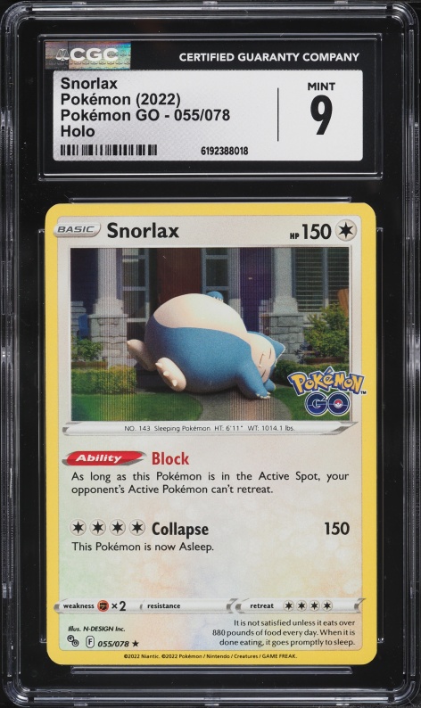 2022 Pokemon Sword & Shield GO Holo Snorlax #55 CGC 9 MINT