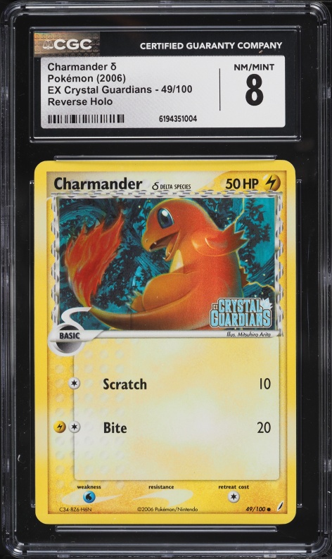 2006 Pokemon EX Crystal Guardians Reverse Holo Charmander #49 CGC 8 NM-MT